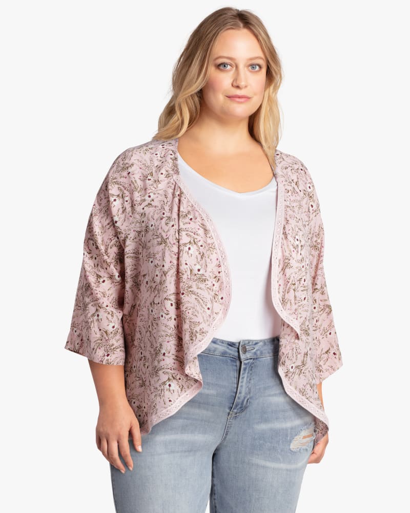 Front of plus size Selena Kimono With Lace Trim by Downing Studio | Dia&Co | dia_product_style_image_id:118389